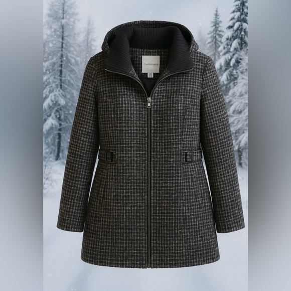 croft & barrow Jackets & Blazers - Croft & Barrow Women's Black Checkered Trench Coat